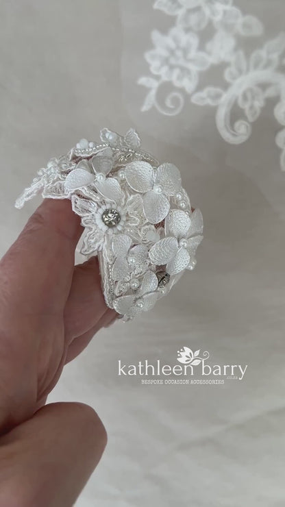 Tegan floral lace cuff bracelet - pearl crystal embellished, custom colors available