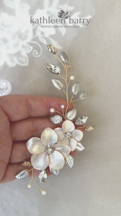 Jacqueline flower pin comb - colors to order - silver, gold or rose gold