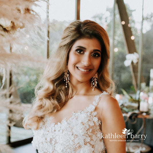 Saleo long variation, floral statement earrings - Floral, crystal & pearl - assorted colors available