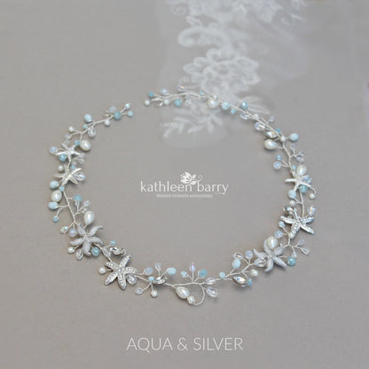 Rhoda Bridal wreath Beach wedding silver turquoise starfish detailing - assorted color options