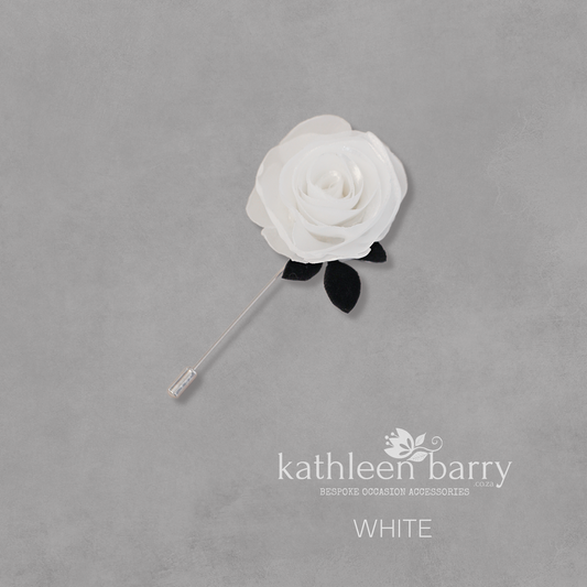 Modern rose Boutonniere / Lapel pin - organza rose with velvet leaf detail