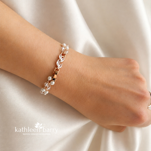 Dainty Pearl Crystal Bridal Bracelet | Marquise CZ Clasp