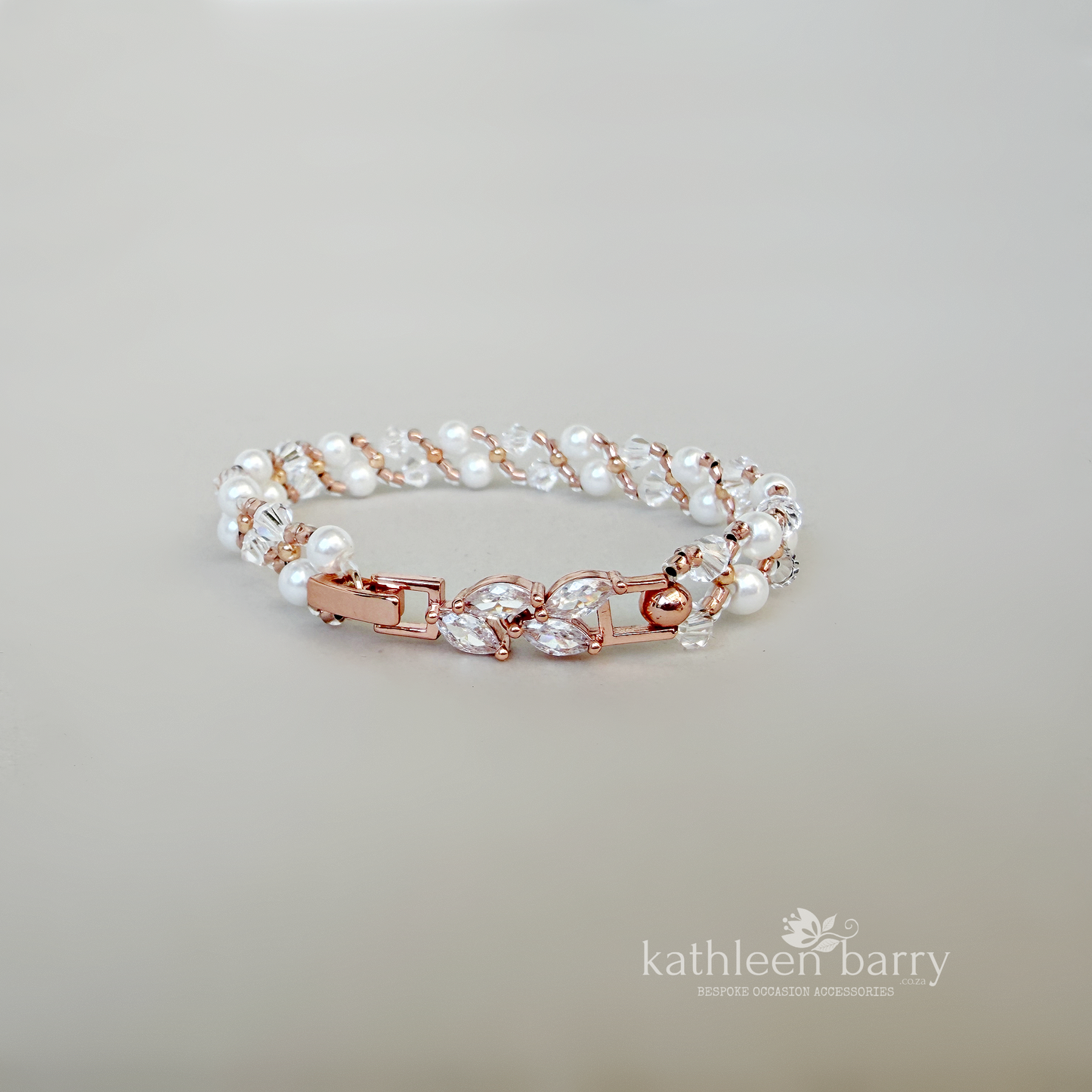 Dainty Pearl Crystal Bridal Bracelet | Marquise CZ Clasp