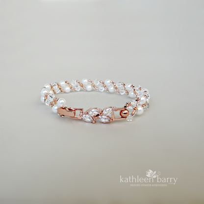 Dainty Pearl Crystal Bridal Bracelet | Marquise CZ Clasp