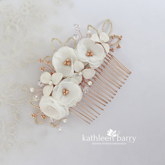 Flower wedding Hair Comb hairpiece  - veil comb - Rose gold, gold or silver - flower colors oprions available