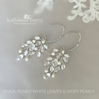 Sarah-Faye Earrings - Gold, silver or rose gold - Leaf enamel inlay & pearl color options