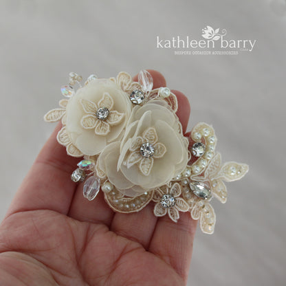 Sheena Hairpiece lace, small flowers and hand beaded - Color options, cream, ivory, white or blush pink