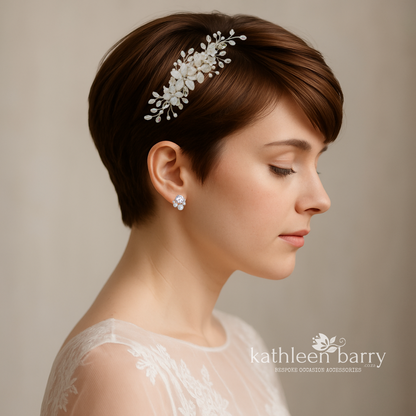 Delicate Floral Spray Wedding Hair Clip – Silver, Gold, or Rose Gold Finish STYLE: Liora