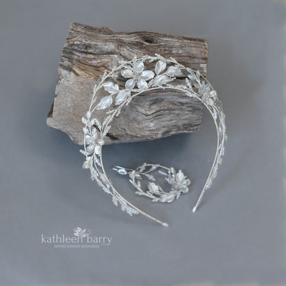 Organic floral leaf tiara style crown  - brushed silver, gold or rose gold (any custom finishes available)
