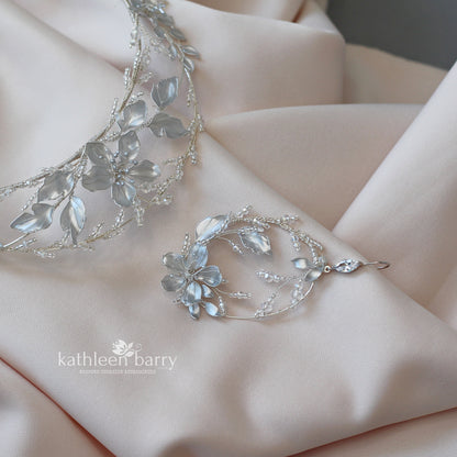 Organic floral leaf statement hoop earrings  - brushed silver, gold (any custom finishes available)