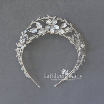 Organic floral leaf tiara style crown  - brushed silver, gold or rose gold (any custom finishes available)