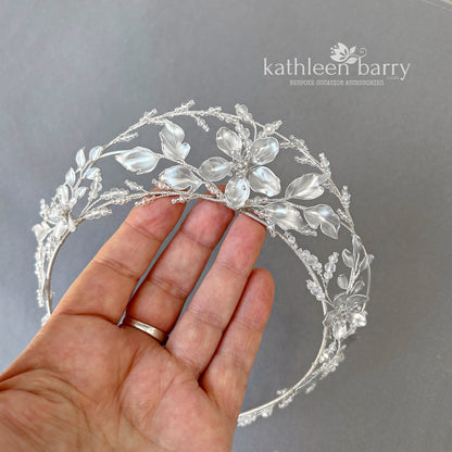 Organic floral leaf tiara style crown  - brushed silver, gold or rose gold (any custom finishes available)