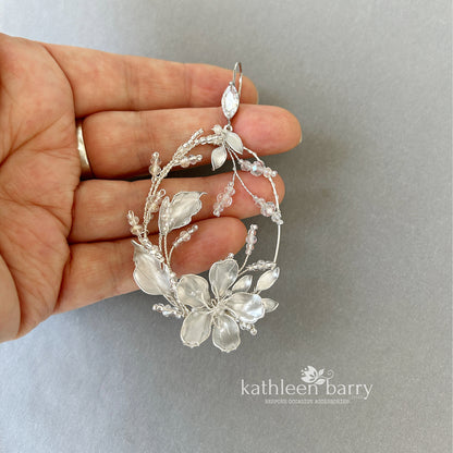 Organic floral leaf statement hoop earrings  - brushed silver, gold (any custom finishes available)