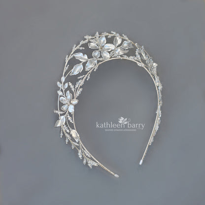 Organic floral leaf tiara style crown  - brushed silver, gold or rose gold (any custom finishes available)