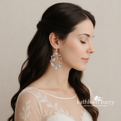 Organic floral leaf statement hoop earrings  - brushed silver, gold (any custom finishes available)