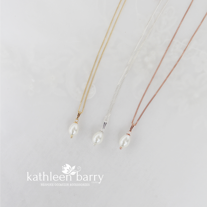 Simple pearl pendant necklace available in Silver, gold or rose gold