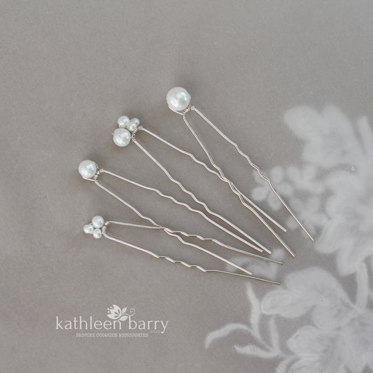 Simple pearl hair pin set of four - 3 pearl color options