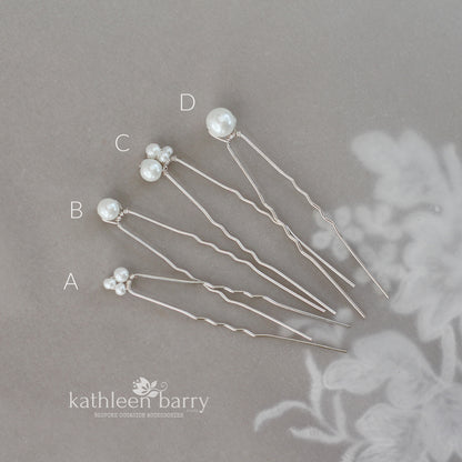 Simple pearl hair pin set of four - 3 pearl color options