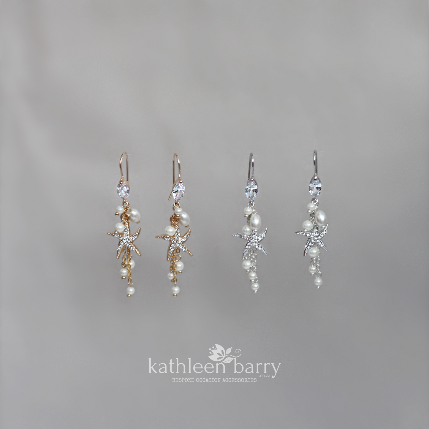 Destination Wedding Beach earrings - starfish detail with cubic zirconia's - available in gold or silver finish