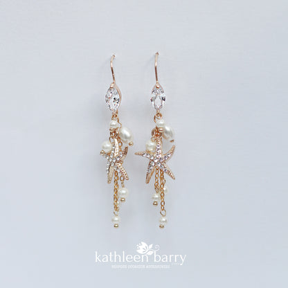 Destination Wedding Beach earrings - starfish detail with cubic zirconia's - available in gold or silver finish