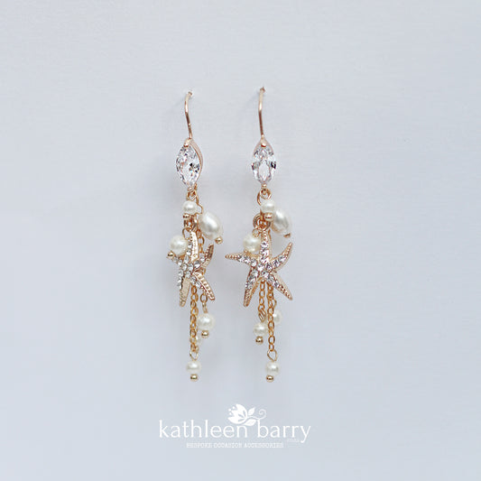Destination Wedding Beach earrings - starfish detail with cubic zirconia's - available in gold or silver finish
