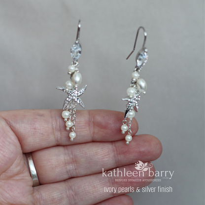 Destination Wedding Beach earrings - starfish detail with cubic zirconia's - available in gold or silver finish