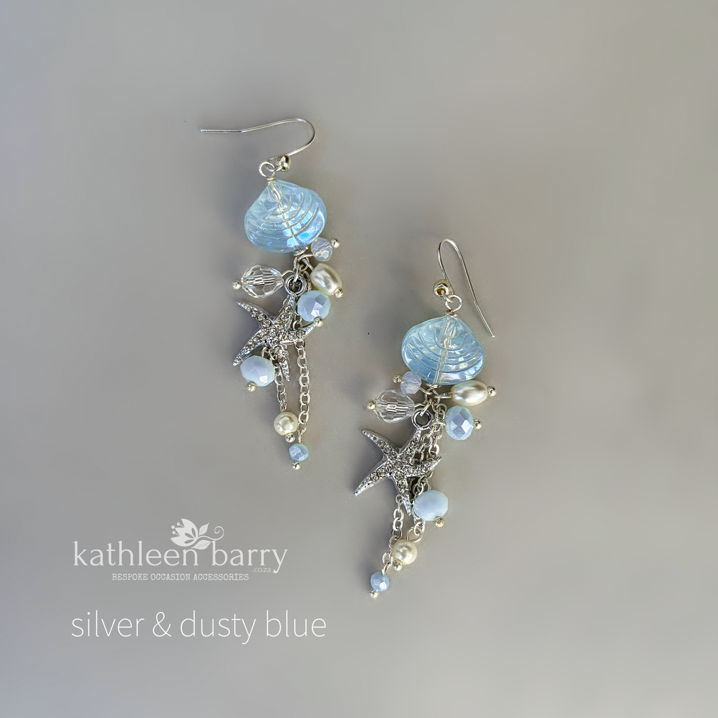 Starfish shell and pearl dangling earrings, beach theme wedding, assorted colors available - wedding jewelery