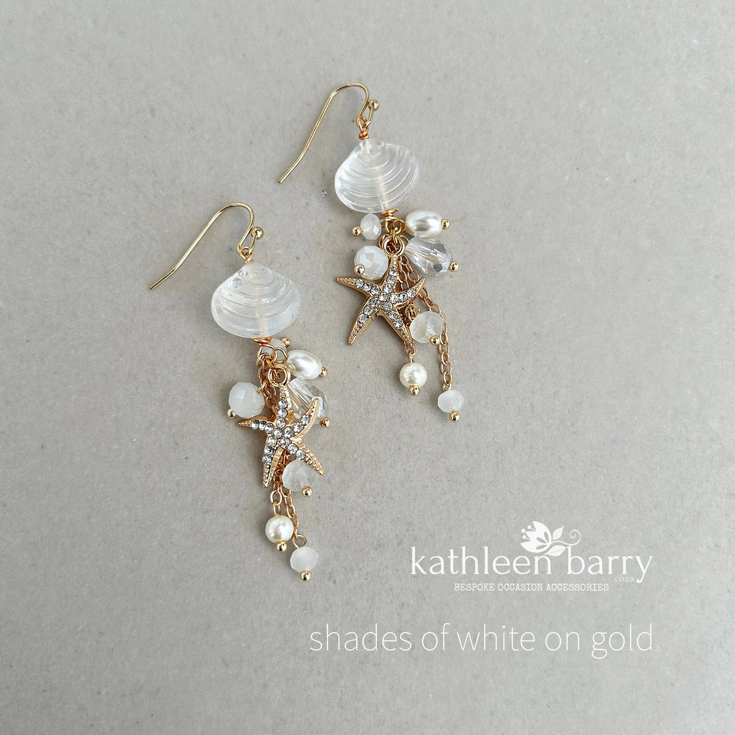 Starfish shell and pearl dangling earrings, beach theme wedding, assorted colors available - wedding jewelery