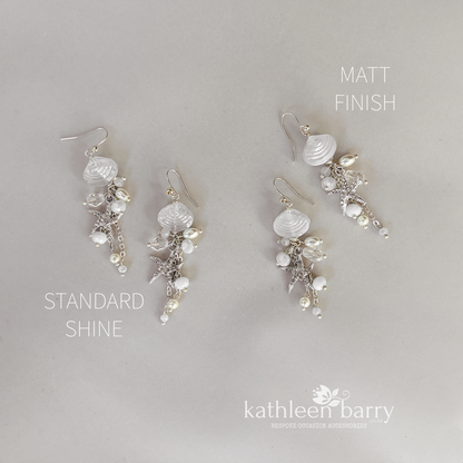 Starfish shell and pearl dangling earrings, beach theme wedding, assorted colors available - wedding jewelery