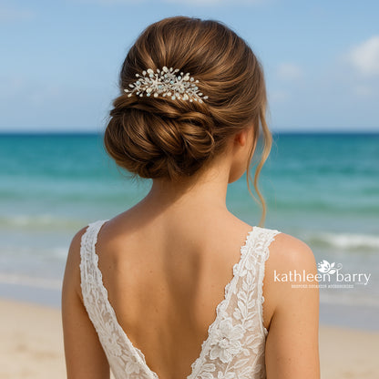 Starfish Crystal, Pearl & Rhinestone Comb - Color and finish options available beach wedding