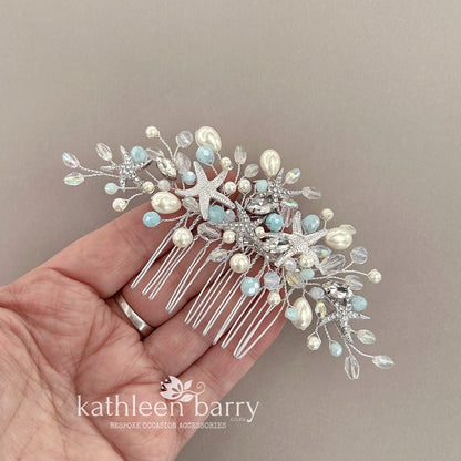 Starfish Crystal, Pearl & Rhinestone Comb - Color and finish options available beach wedding