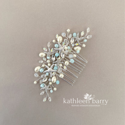 Starfish Crystal, Pearl & Rhinestone Comb - Color and finish options available beach wedding