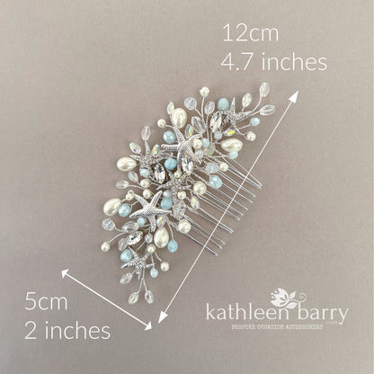 Starfish Crystal, Pearl & Rhinestone Comb - Color and finish options available beach wedding