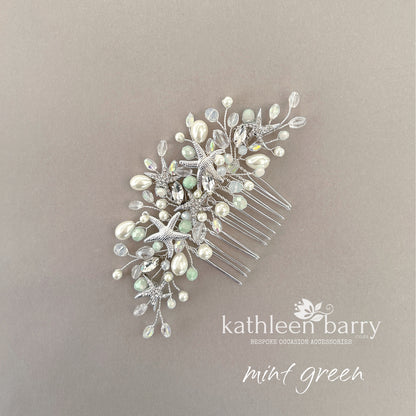 Starfish Crystal, Pearl & Rhinestone Comb - Color and finish options available beach wedding