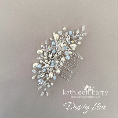Starfish Crystal, Pearl & Rhinestone Comb - Color and finish options available beach wedding