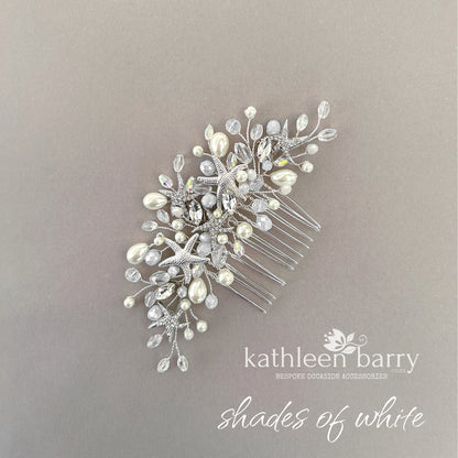 Starfish Crystal, Pearl & Rhinestone Comb - Color and finish options available beach wedding