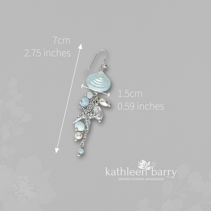 Starfish shell and pearl dangling earrings, beach theme wedding, assorted colors available - wedding jewelery