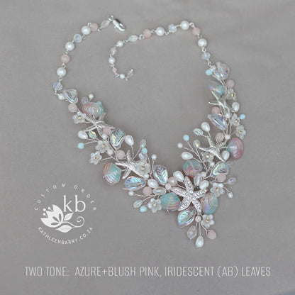 Beach theme statement wedding necklace starfish and shells bridal jewelry - Rose gold, gold or silver