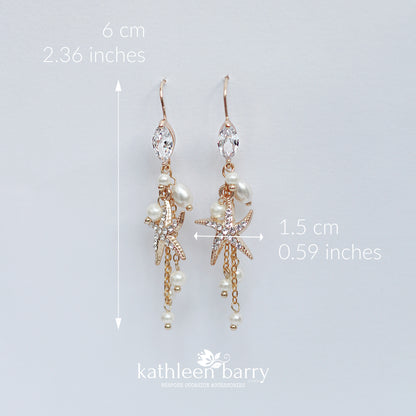 Destination Wedding Beach earrings - starfish detail with cubic zirconia's - available in gold or silver finish