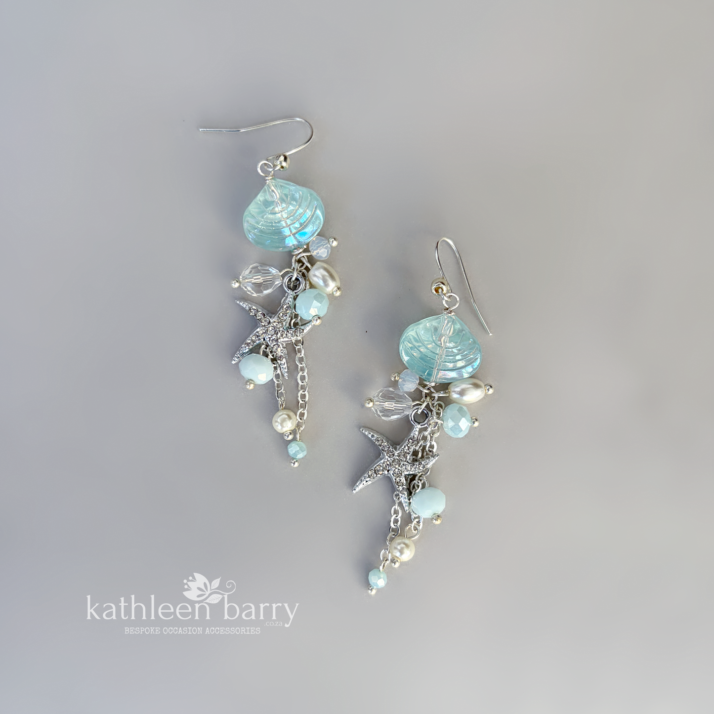 Starfish shell and pearl dangling earrings, beach theme wedding, assorted colors available - wedding jewelery