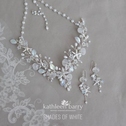 Starfish shell and pearl dangling earrings, beach theme wedding, assorted colors available - wedding jewelery