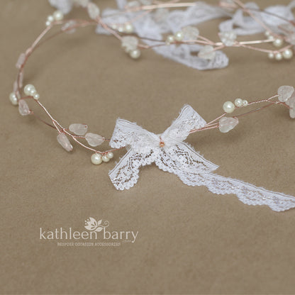 Greek Orthodox Stefana wedding circlet crown set - leaves and pearls (set of two) Gold, silver or rose gold.