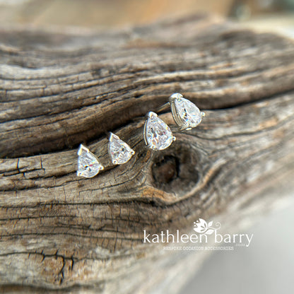 Cubic Zirconia pear cut studs - Sterling silver - Two size options