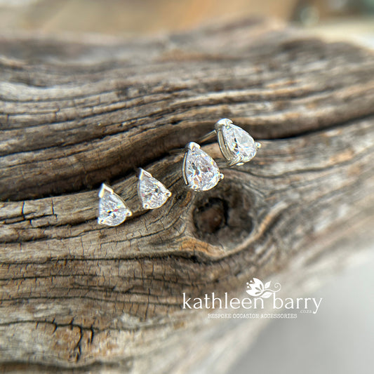 Cubic Zirconia pear cut studs - Sterling silver - Two sizes