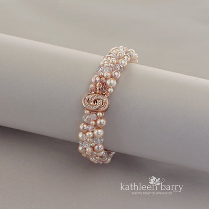 Tamyn Bracelet Rose gold - pearls and crystals - Bridal wedding  - Cuff