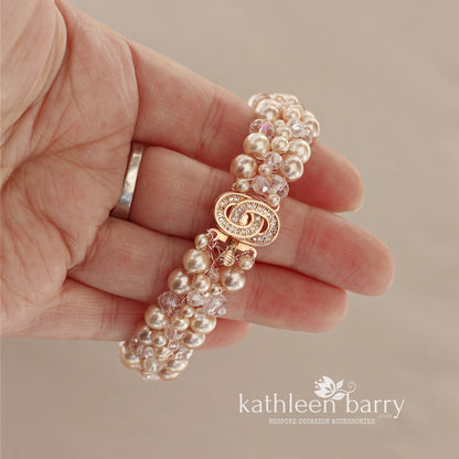 Tamyn Bracelet Rose gold - pearls and crystals - Bridal wedding  - Cuff