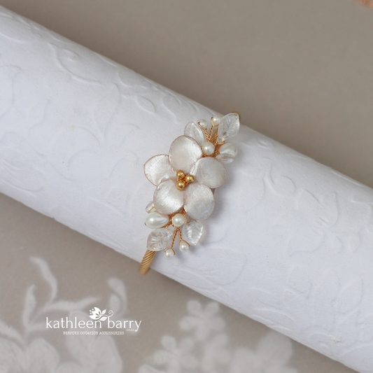 Tegan Flower leaf cuff bracelet, bangle style - assorted custom colors to order available in Gold, silver or rose gold finish