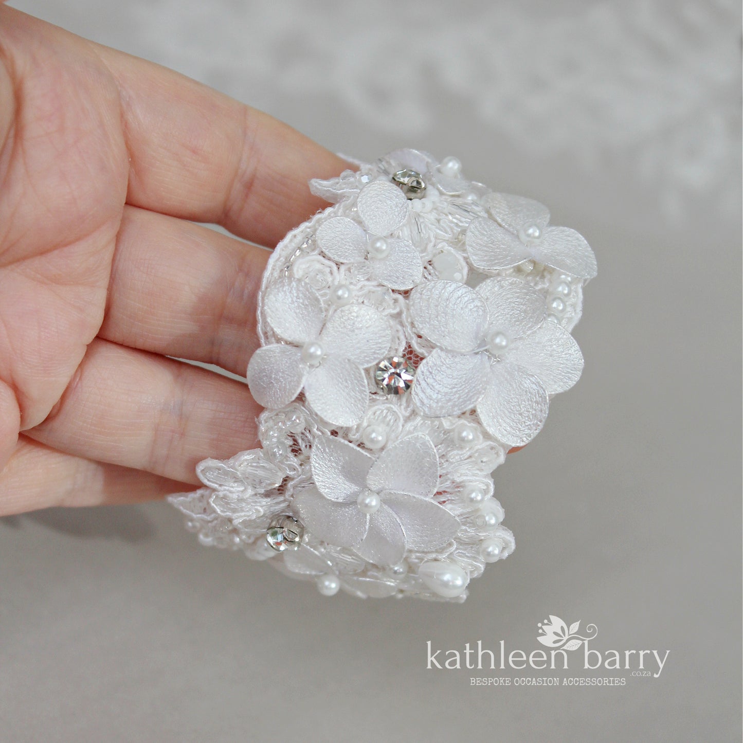 Tegan floral lace cuff bracelet - pearl crystal embellished, custom colors available