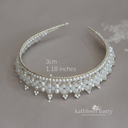 Tessa white beaded crown tiara style - custom colors available