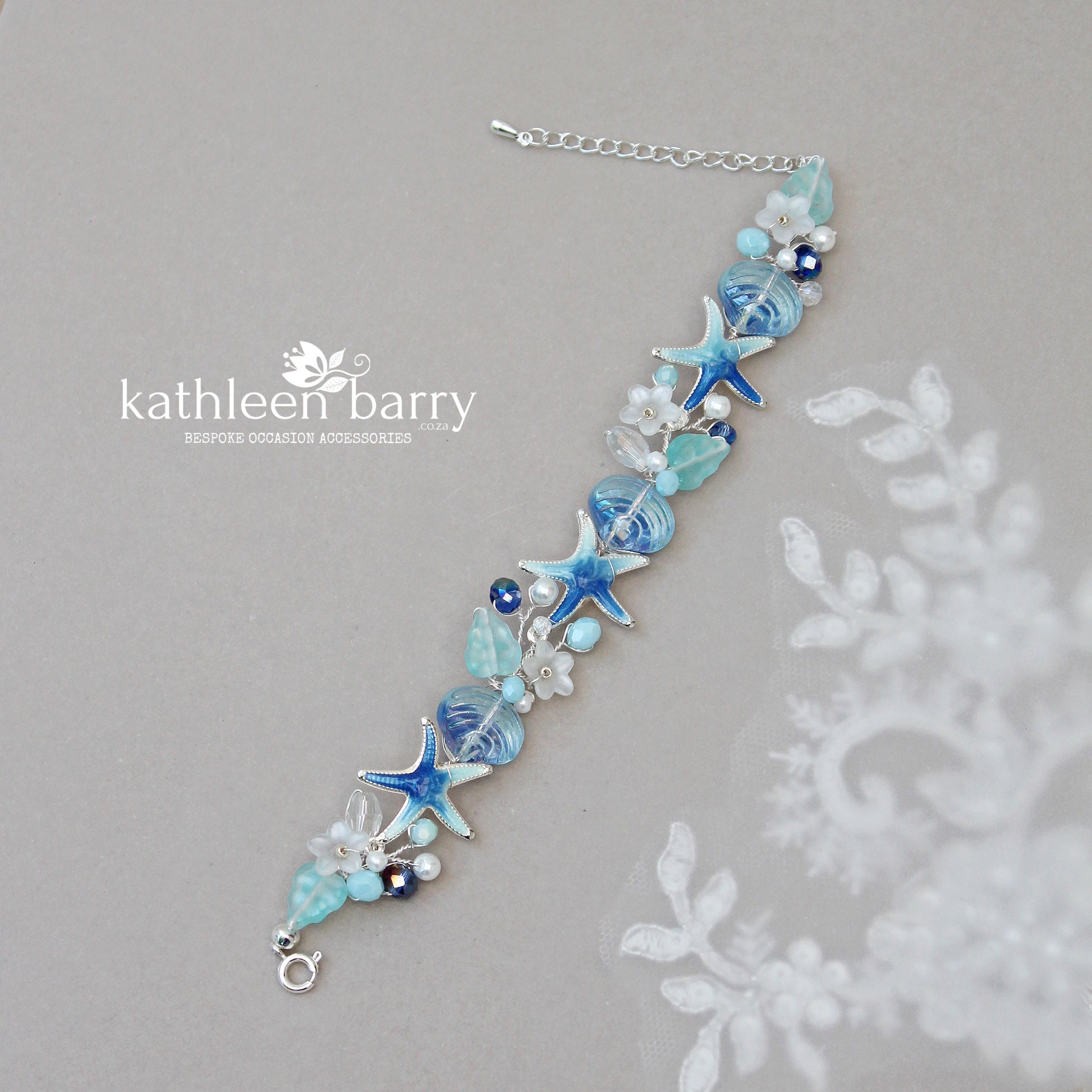 Beach theme statement wedding bracelet starfish and shells bridal jewelry Rose gold, gold or silver Custom colors to order STYLE: Tevin